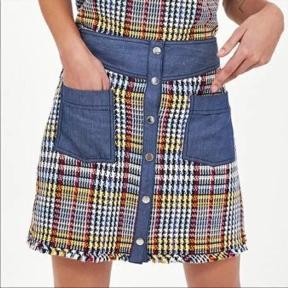 ZARA BASIC CONTRASTING TWEED MINI SKIRT‎ WOMENS SIZE XS - Picture 1 of 9